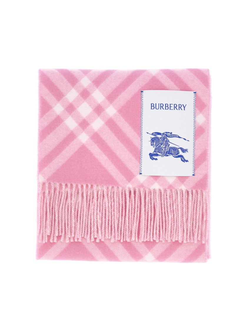 Burberry Rectangular Check Pattern Scarf In Pink And White