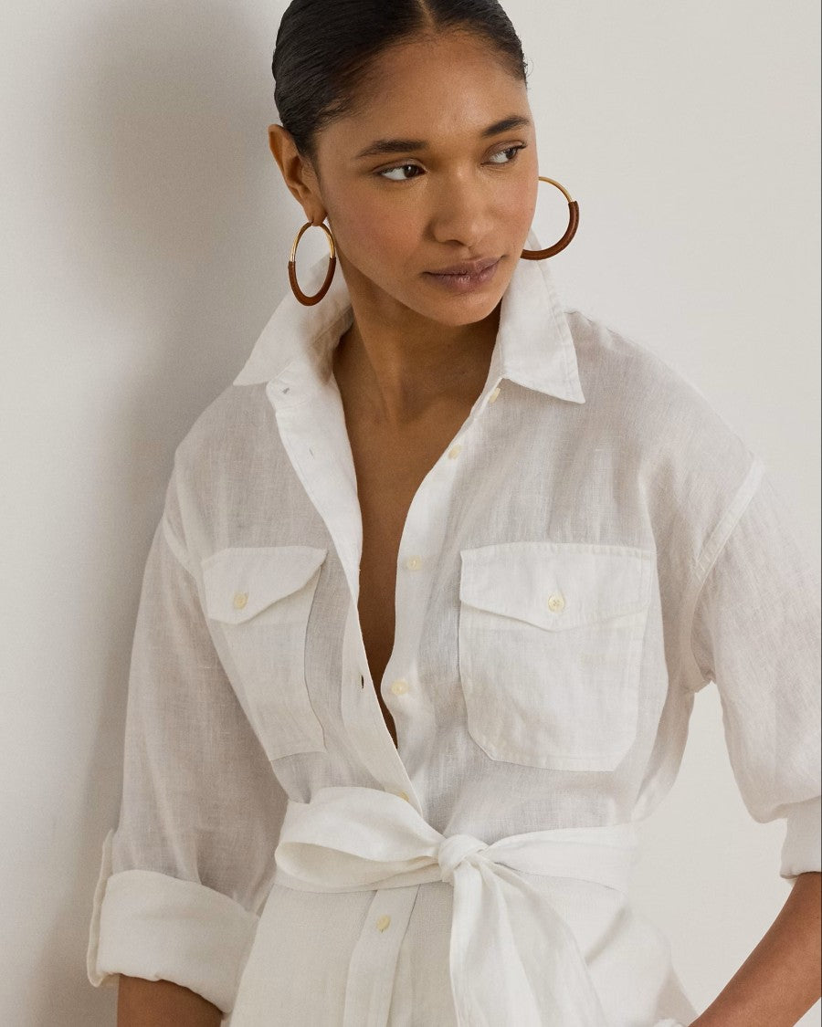 Lauren Ralph Lauren White Tissue Linen Button Shirt