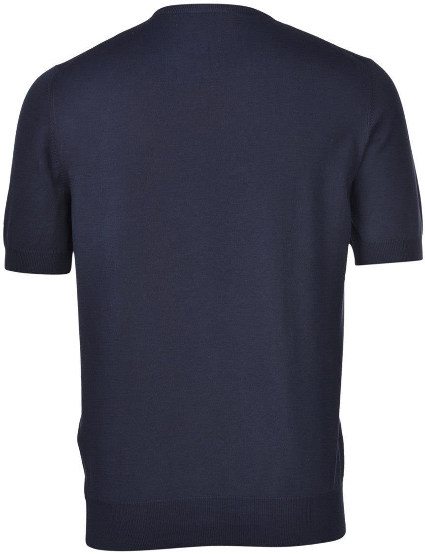 Paolo Fiorillo Capri Knit Paricollo Sweater In Deep Blue Cotton