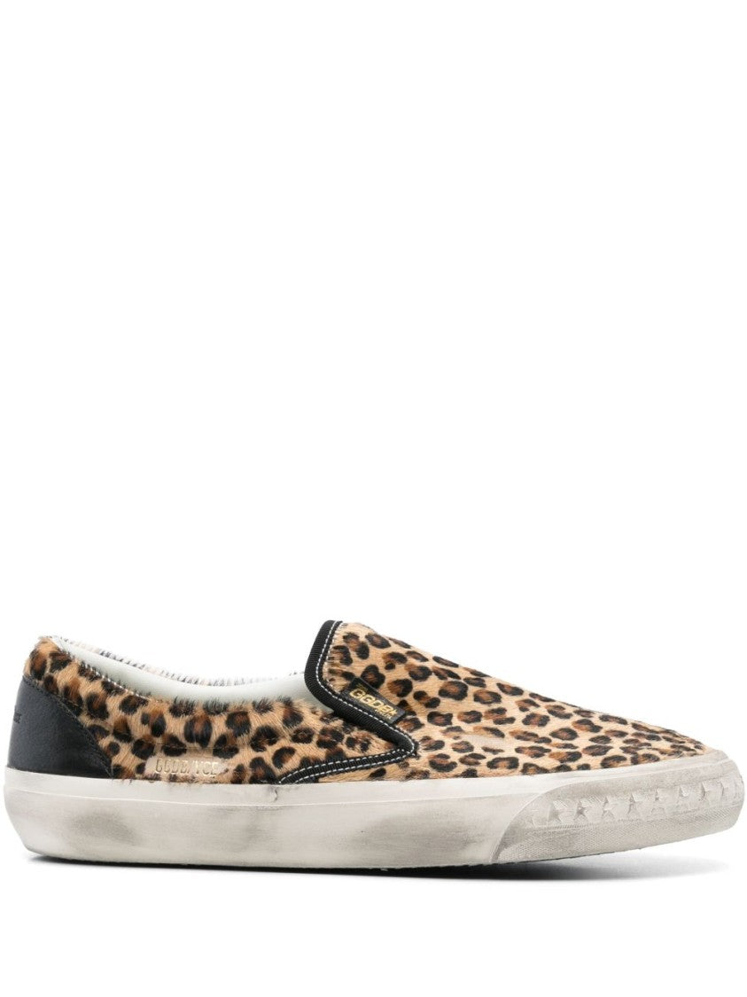 Golden Goose Leopard Print Slip-On Sneakers With Leather Design