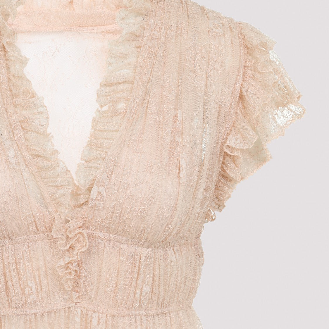 Alberta Ferretti Lace Maxi Dress With Deep V-Neckline And Flutter Sleeves