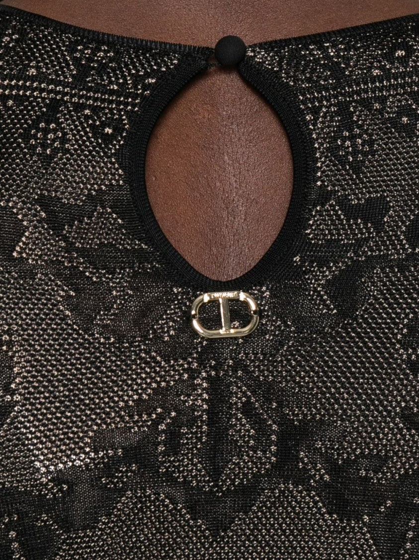 Twin-Set Mini Dress With Textured Fabric And Floral Patterns