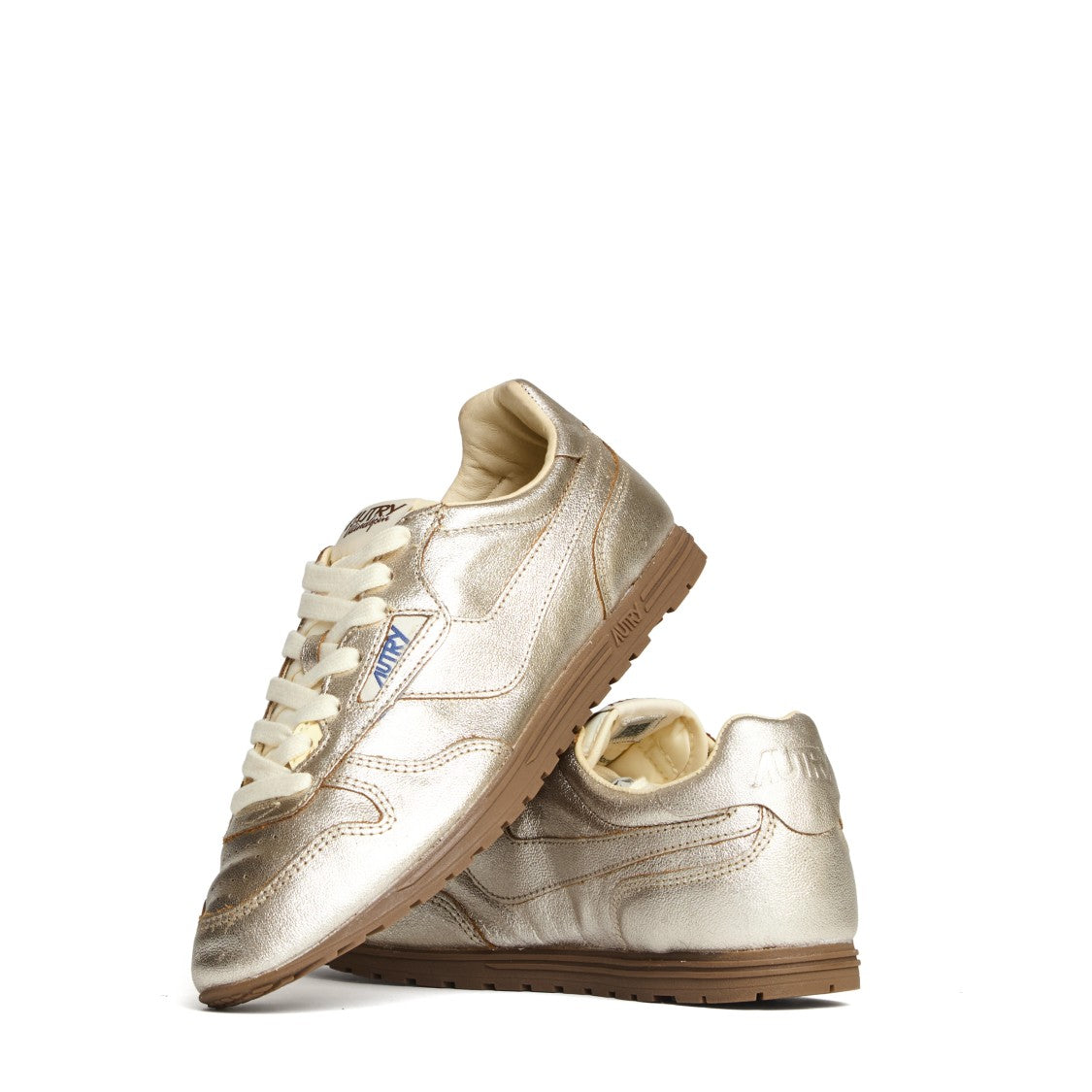 Autry Ivory Platinum Laminated Leather Windspin Low Sneakers