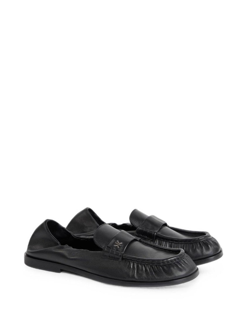 Kenzo Moccasin-Style Black Leather Loafers With Gathered Detailing