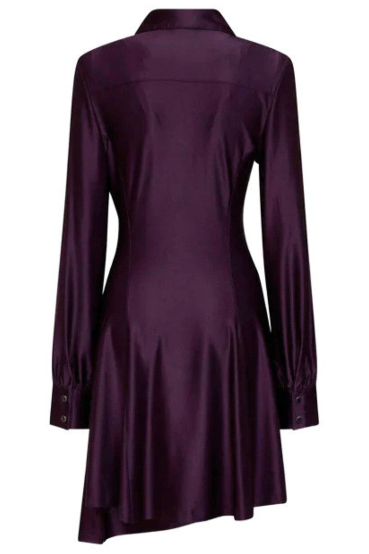 Rabanne Magenta Asymmetrical Buttoned Draped Viscose Mini Dress