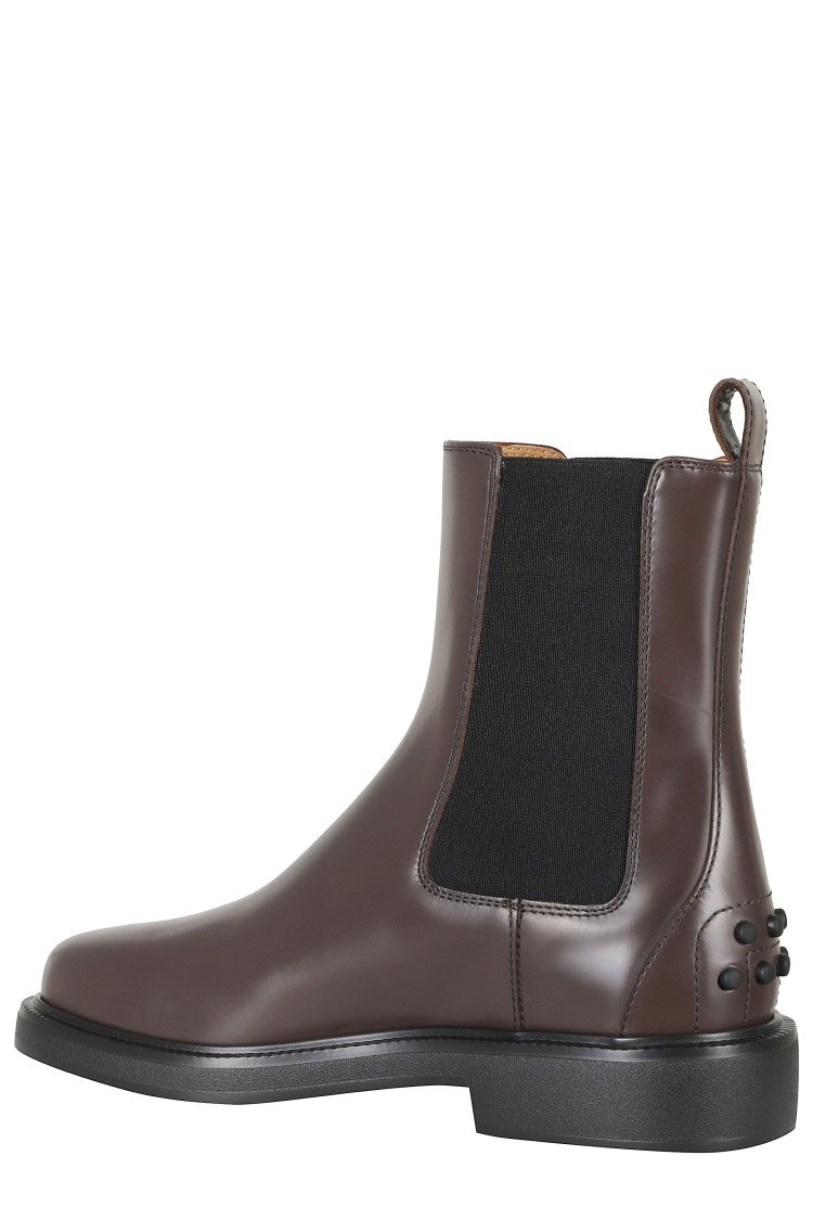 Tod's Coffee Leather Rubber Sole Boots