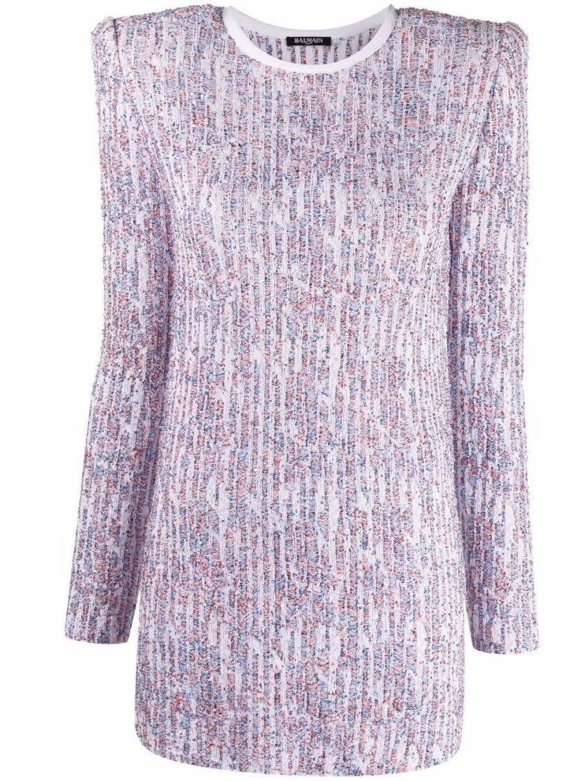 Balmain Textured Knit Mini Dress With Structured Silhouette