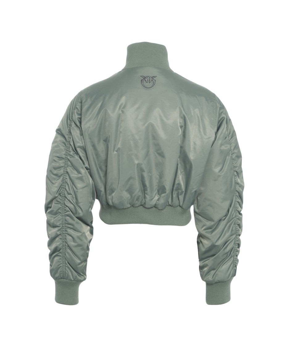 Pinko Cropped Bomber Jacket With Gathered Sleeves