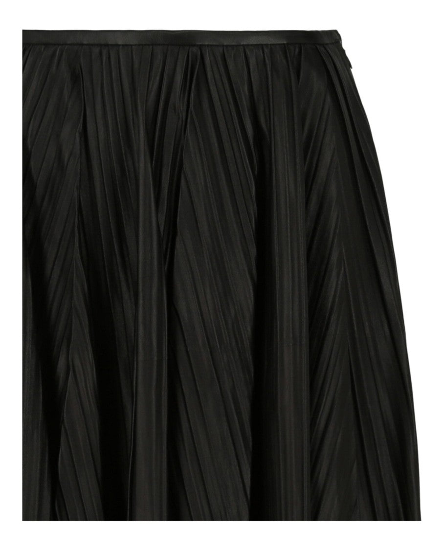 Ferragamo Leather Pleated Midi Skirt With Plissé Finish