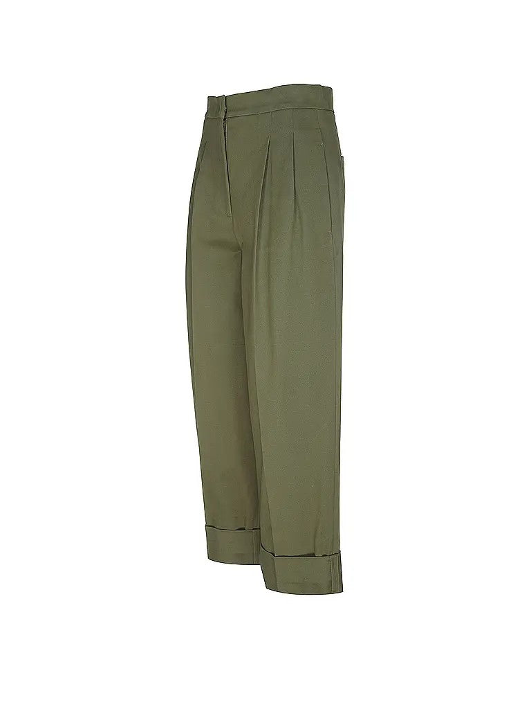Max Mara Cropped Olive Green Pants With Pleated Front