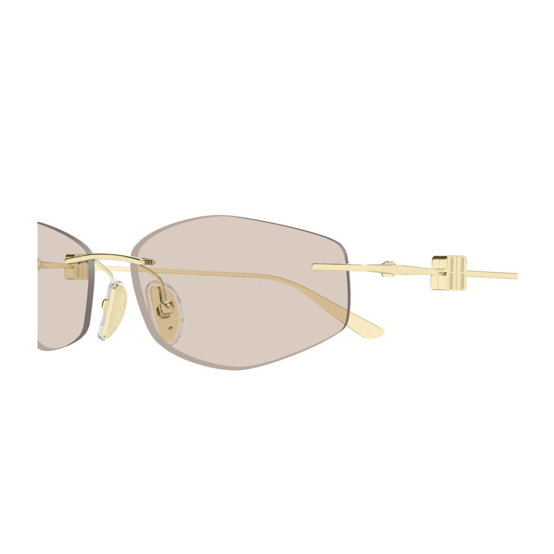 Balenciaga Gold Metal Sunglasses With Brown Lenses And Geometric Accents