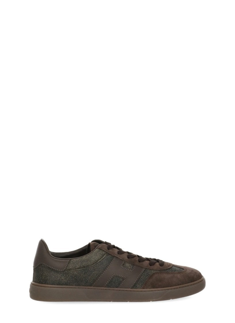 Hogan Brown Smooth Leather Detail Suede Sneakers