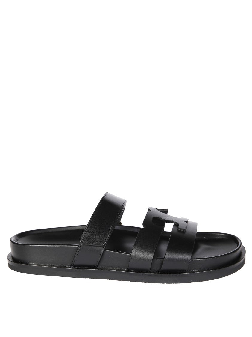 Tory Burch Black Slide Sandals With Prominent Logo Embellishment