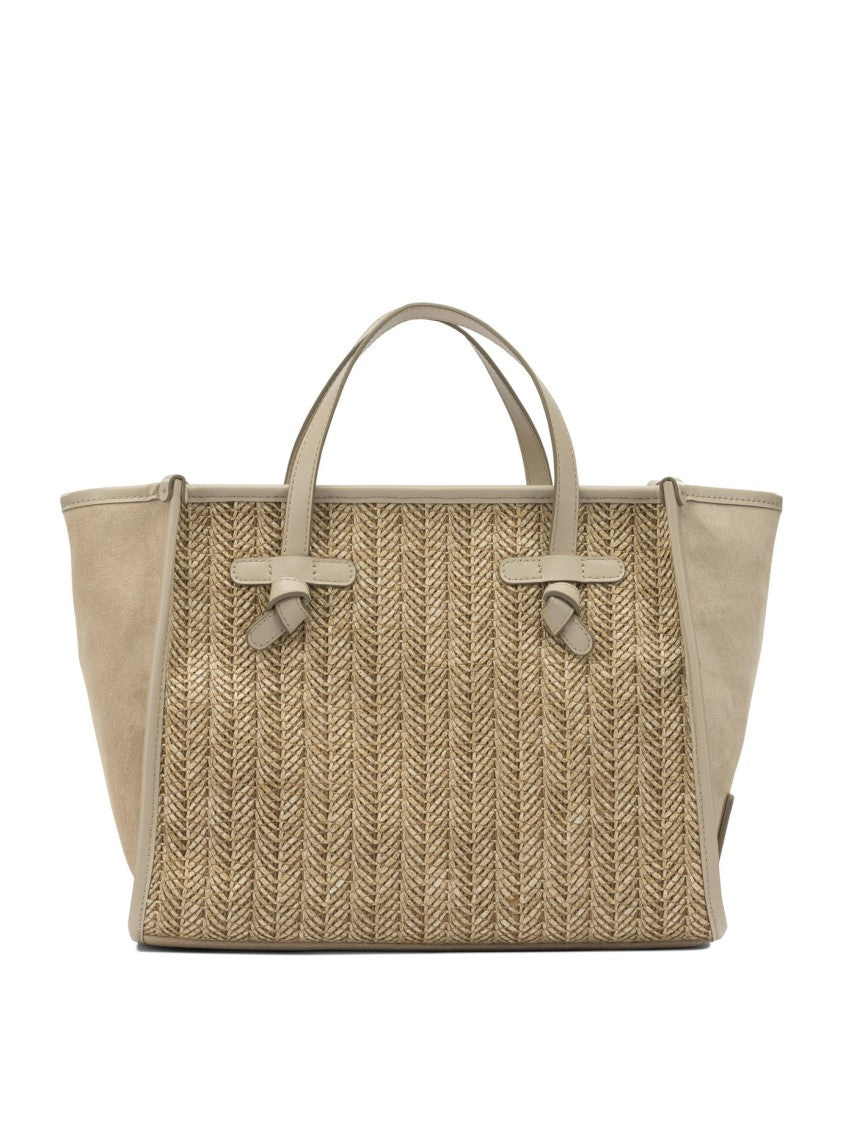 Gianni Chiarini Woven Textured Beige Shoulder Bag With Leather Accents
