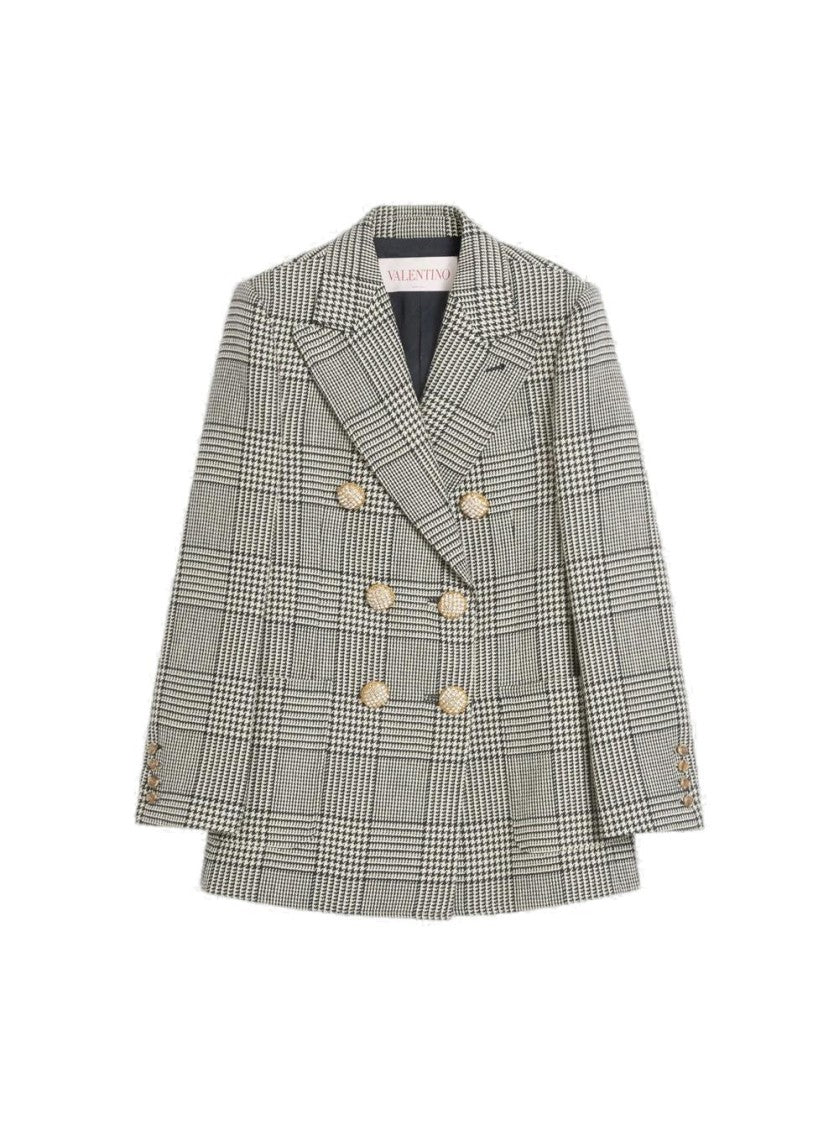 Valentino Houndstooth Wool Blazer Ivory And Black