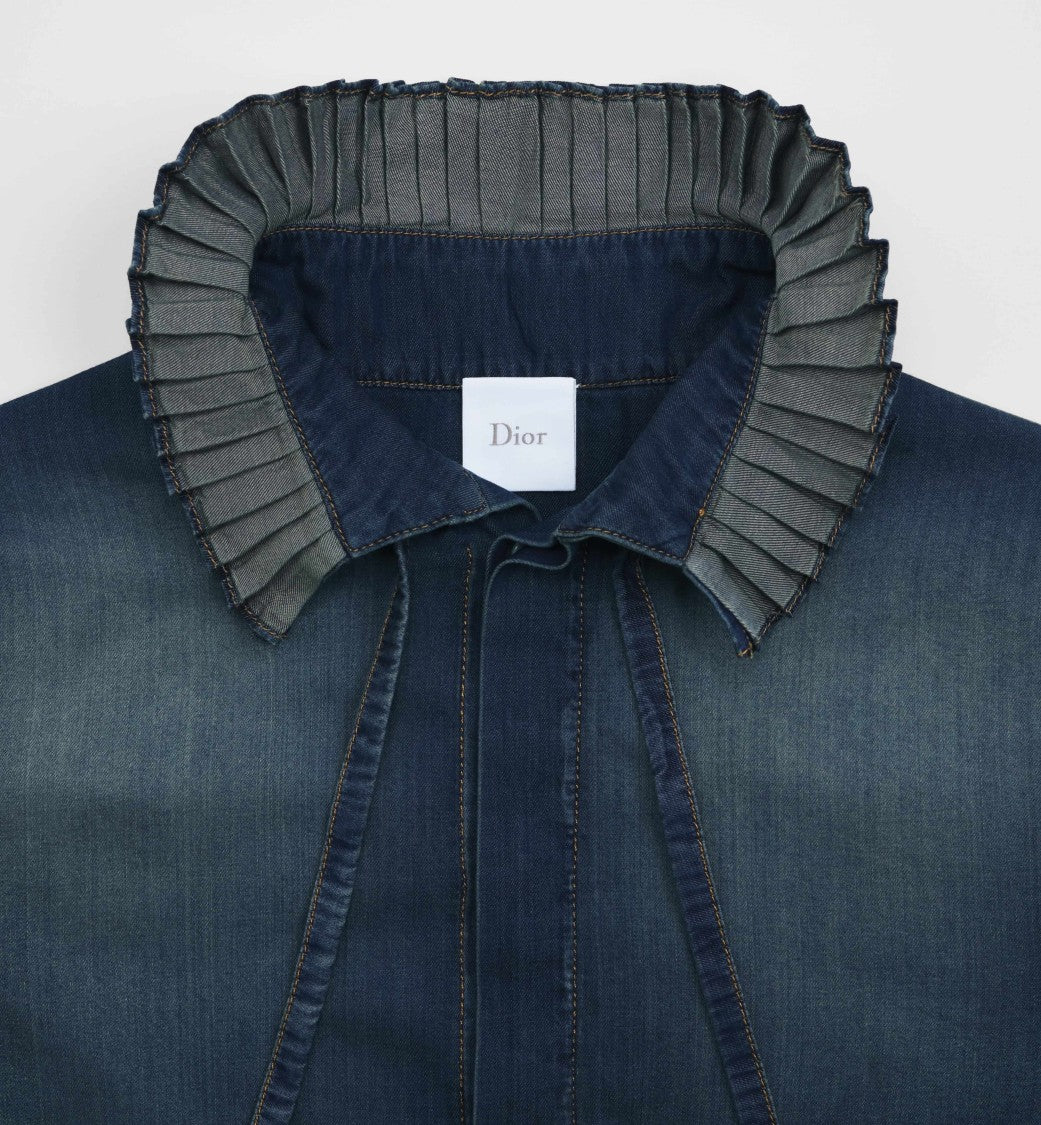 Christian Dior Blue High Ruffle Collar Denim Shirt