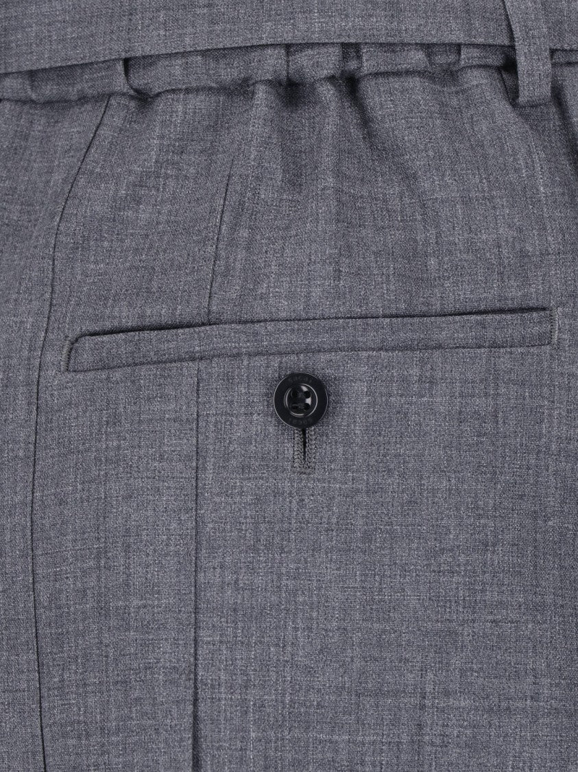 Sacai Grey Wool-Blend Belted Shorts