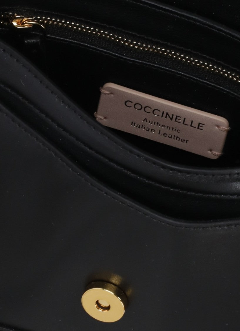 Coccinelle Structured Black Leather C-Me Small Bag With Flap Closure