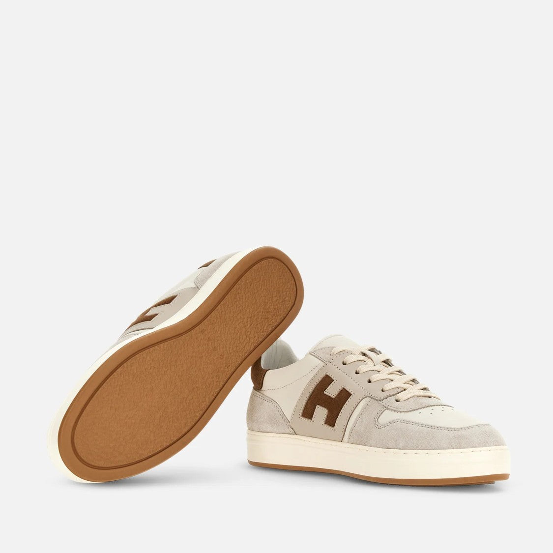 Hogan H668 Allacciato H Banda Sneakers In Beige Brown