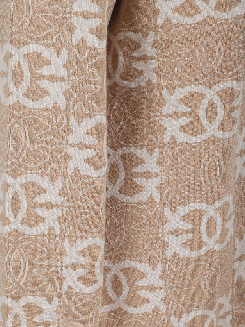 Pinko Beige Geometric Pattern Cardigan With V-Neckline