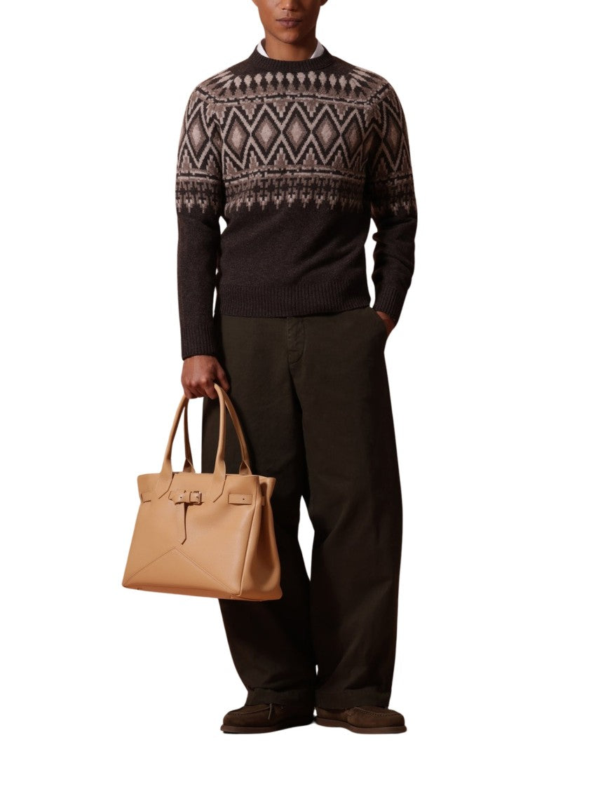 Ballantyne Intricate Geometric Pattern Crew Neck Sweater