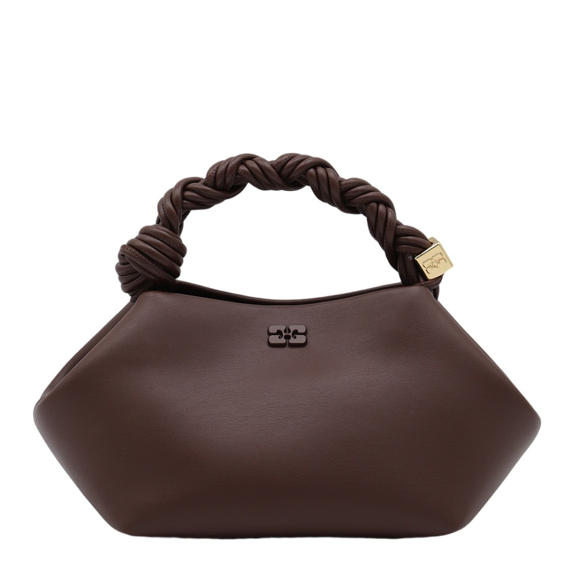 Ganni Geometric Structured Handbag With Braided Handle And Gold-Tone Accents