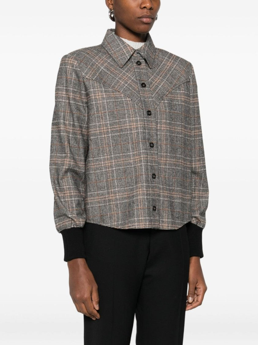 Pinko Cropped Plaid Shirt With Contrasting Cuffs