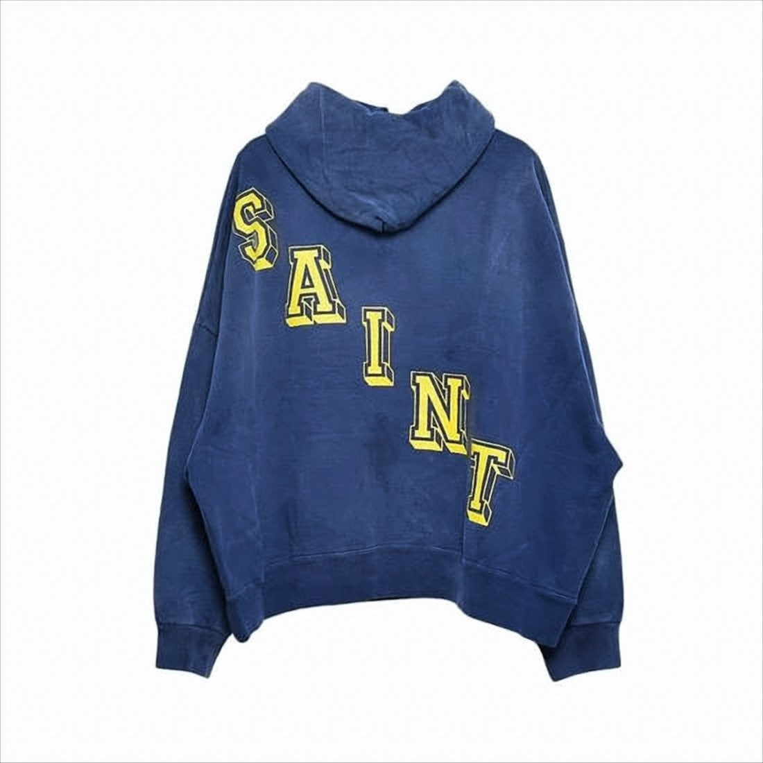 Saint Mxxxxxx Deep Blue Hoodie With Bold Yellow Graphics