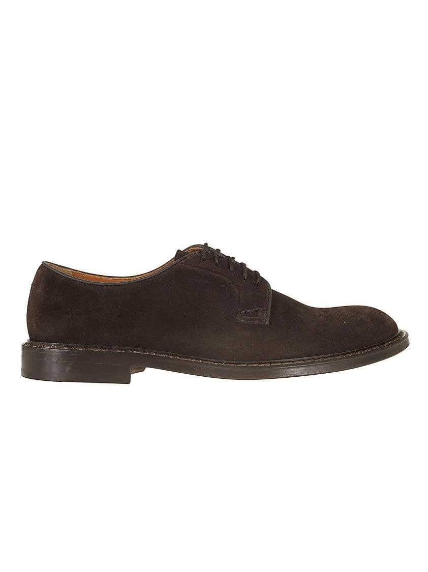 Doucal's Lace-Up Brown Suede Derby Shoe With Rubber Sole