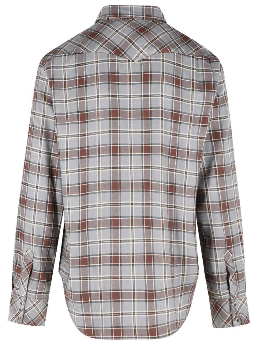 Acne Studios Grey Checkered Pointed-Collar Viscose Shirt