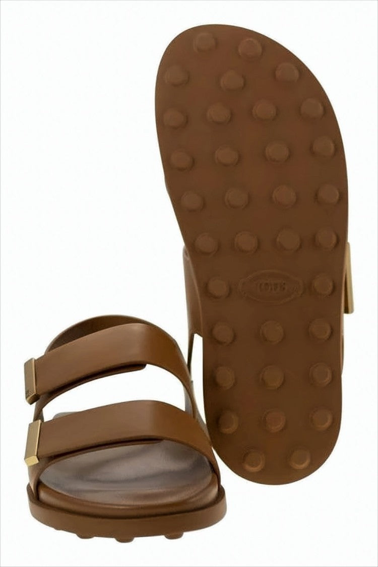 Tod's Minimalist Brown Slingback Sandals With Gold-Tone Accents