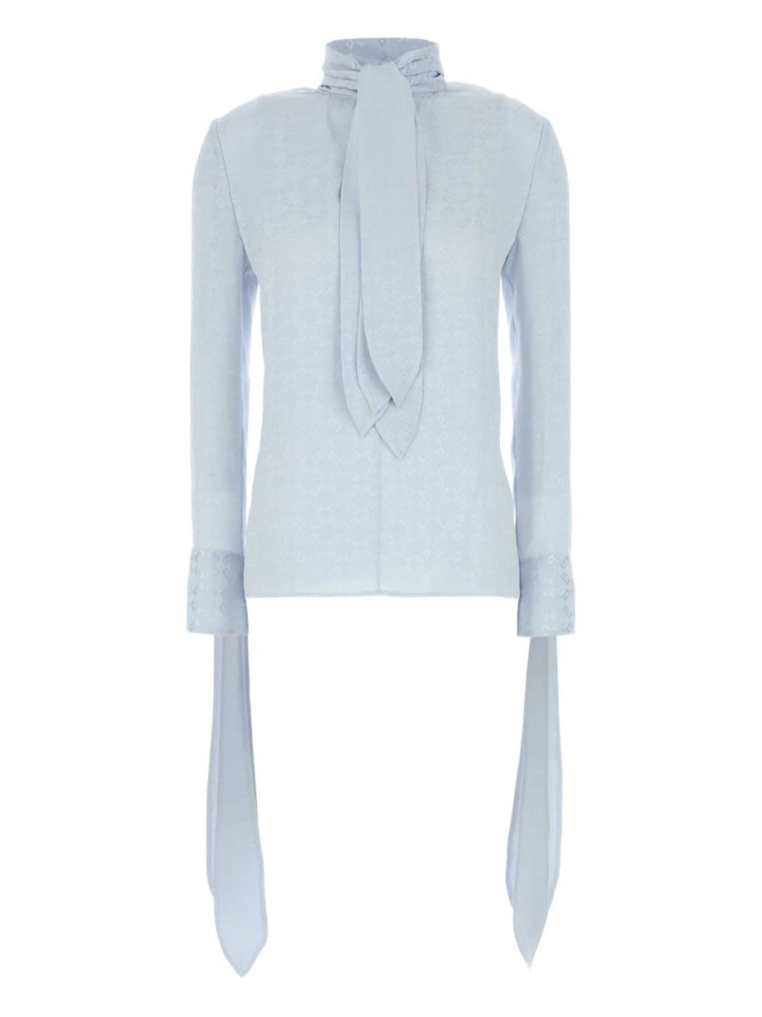 Givenchy Light Blue Pussy Bow Tied Cuff Top