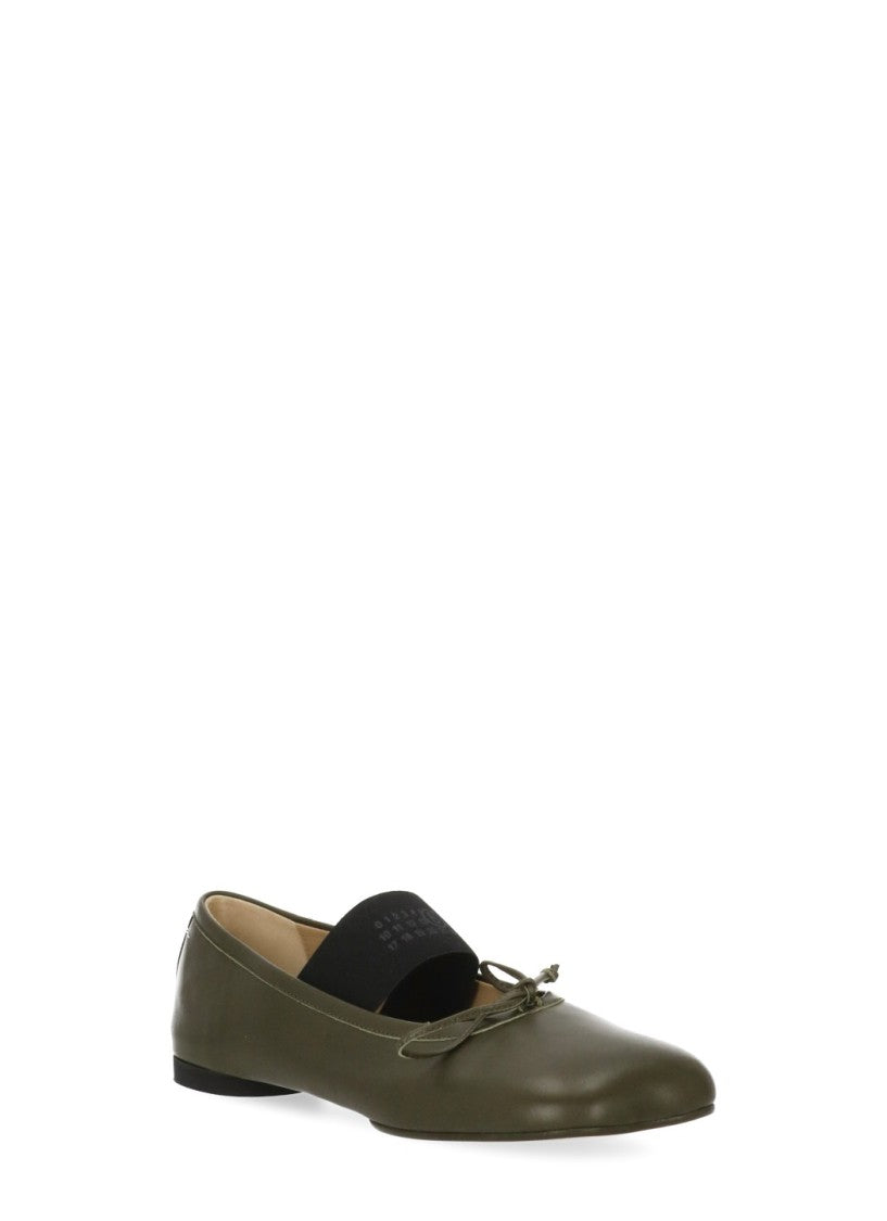 Mm6 By Maison Margiela Green Four Stitches Leather Squared-Toe Flats