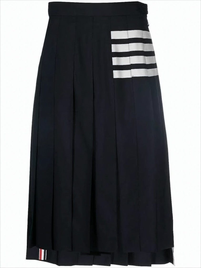 Thom Browne Structured Pleated Midi Skirt With Tricolor Tab Detail