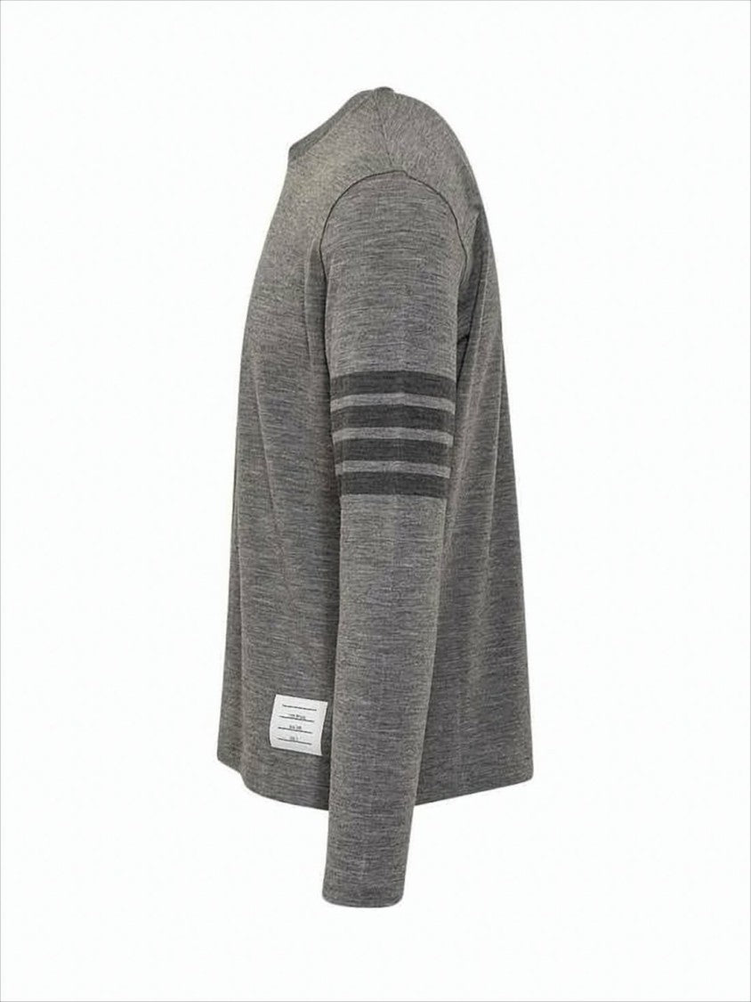 Thom Browne Heathered Grey Long-Sleeve Knit Top With Subtle Stripe