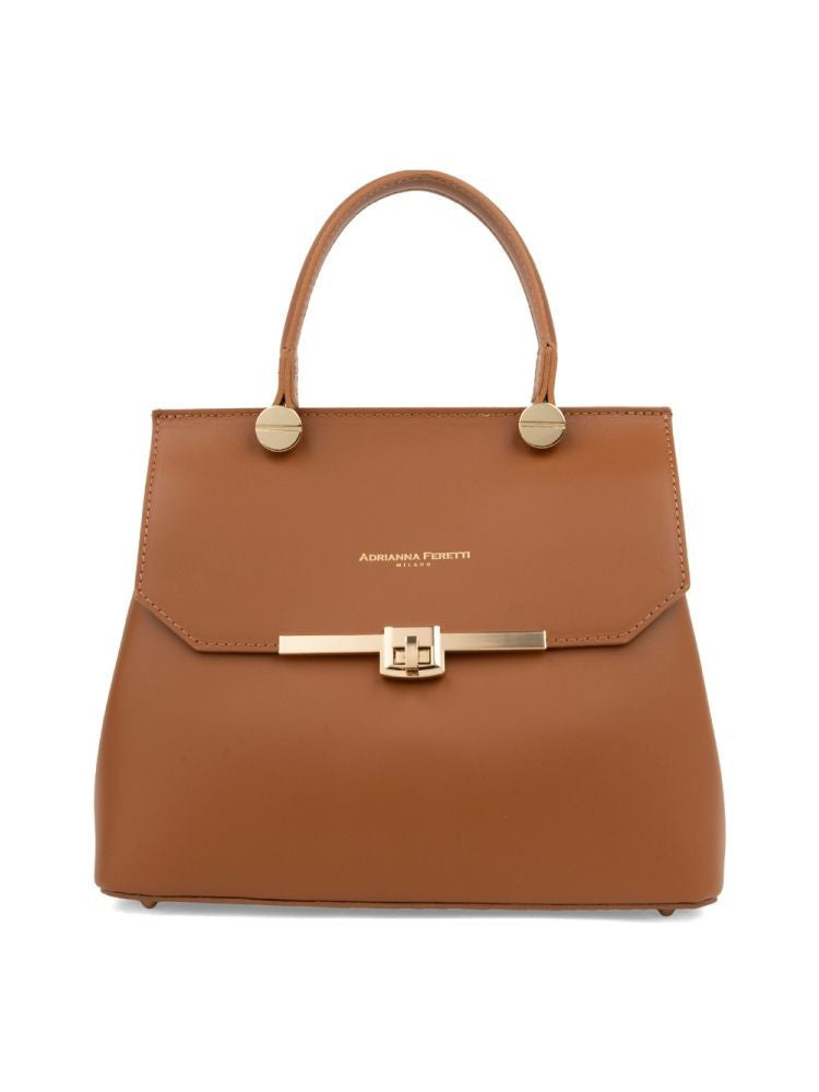 Adrianna Feretti Brown Structured Leather Clasp Tote Bag