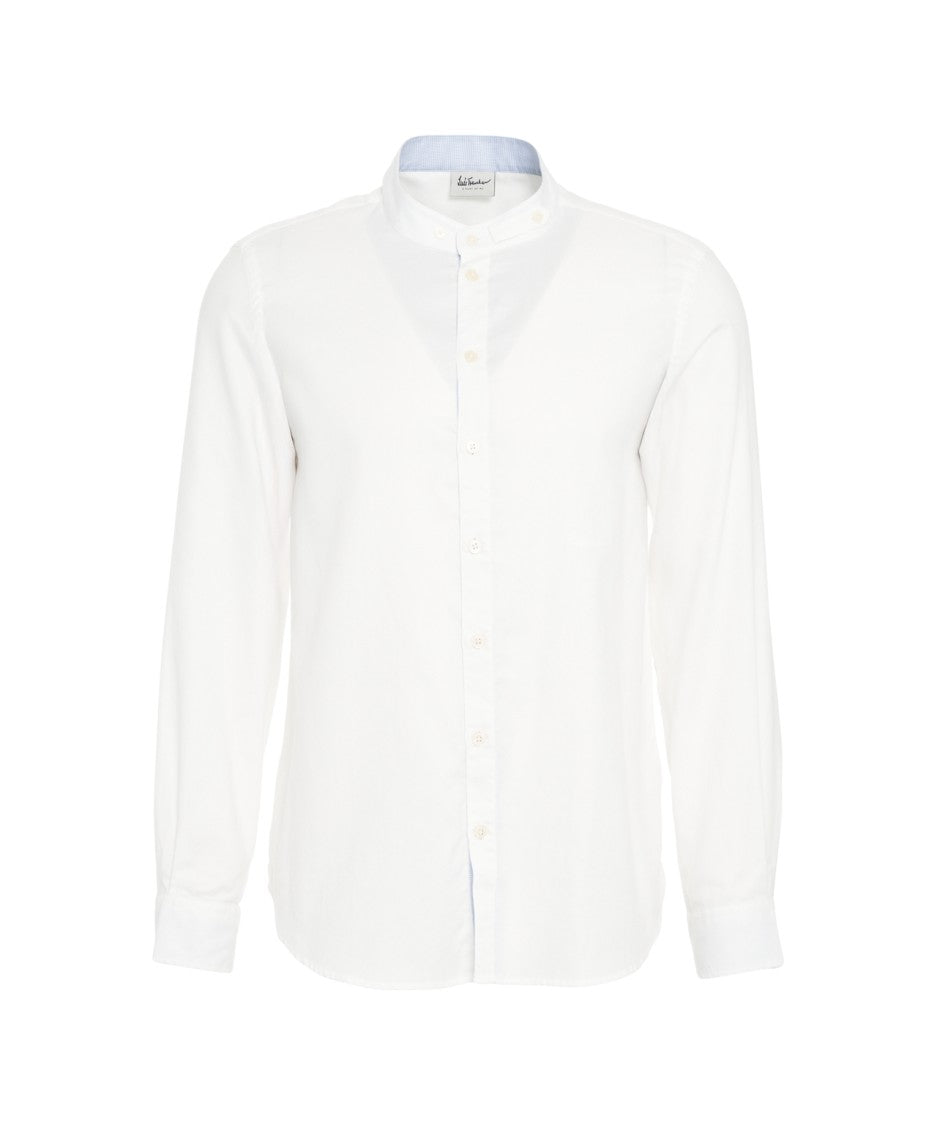Luis Trenker Crisp White Shirt With Stand-Up Collar And Subtle Detailing