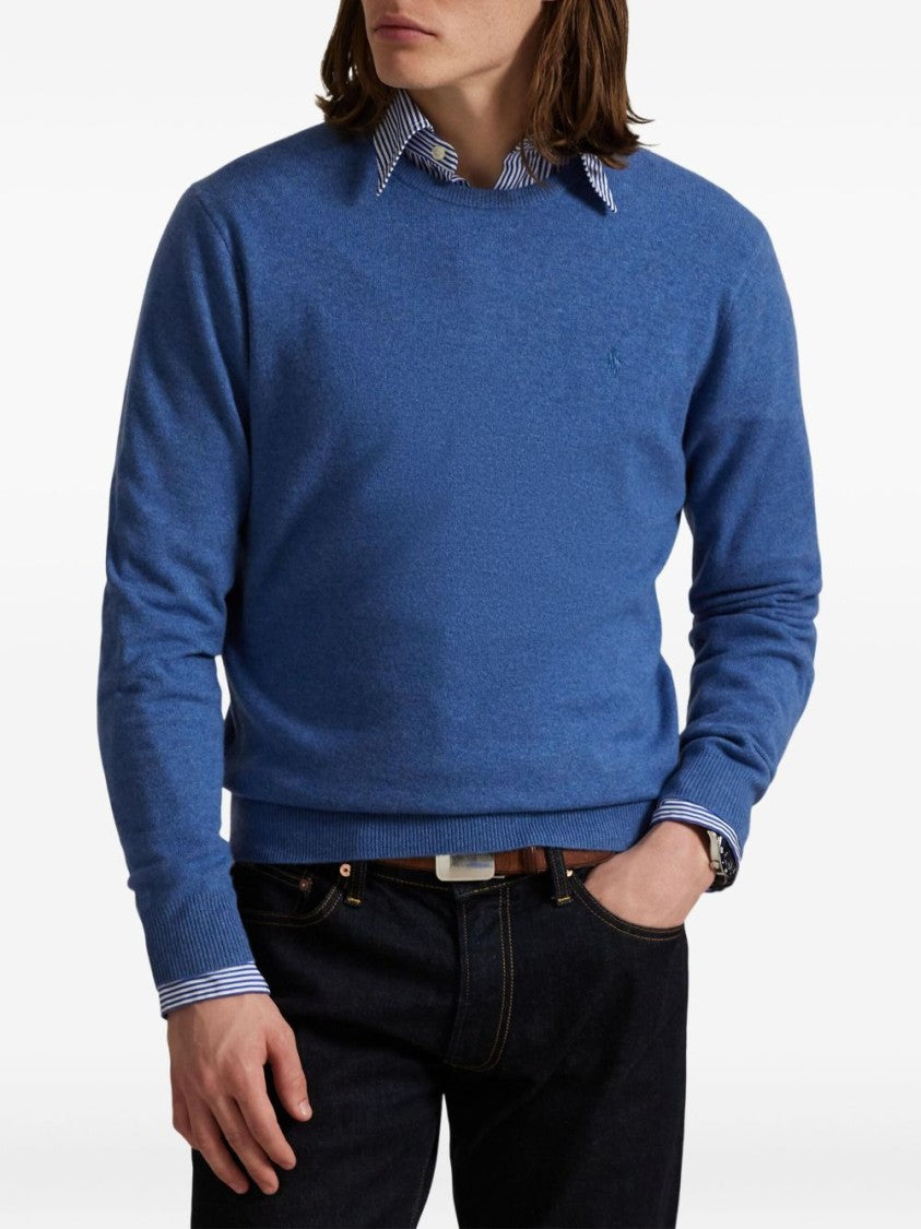 Polo Ralph Lauren Classic Crewneck Blue Sweater Ribbed Detailing