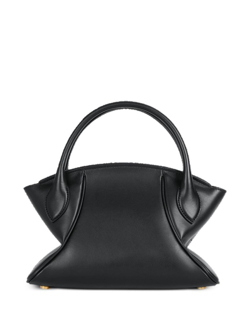 Balmain Star-Shaped Black Leather Handbag With Gold Accents