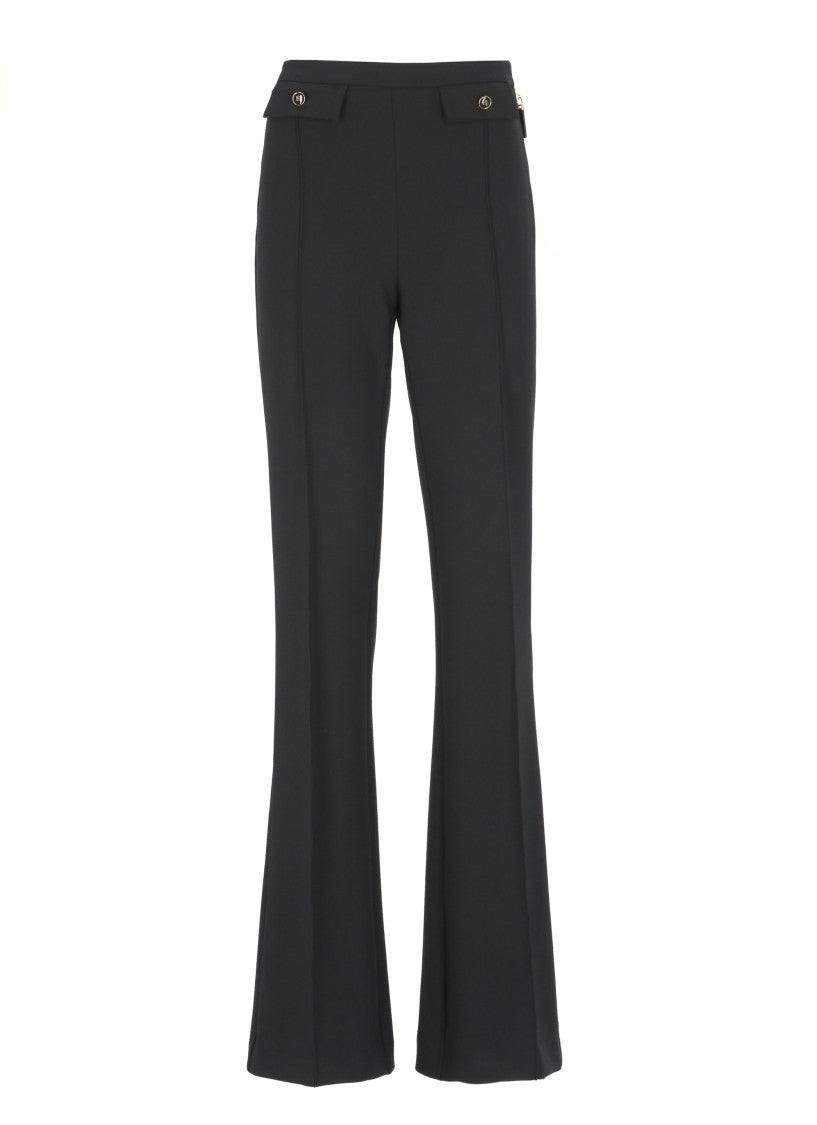 Elisabetta Franchi Tailored Black Crepe Pants With Logoed Flaps