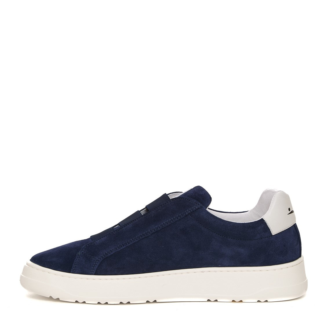 Voile Blanche Deep Blue Suede Slip-On Sneakers With White Rubber Sole