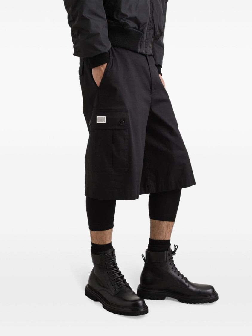 Dolce & Gabbana Cargo-Style Black Shorts With Concealed Fly