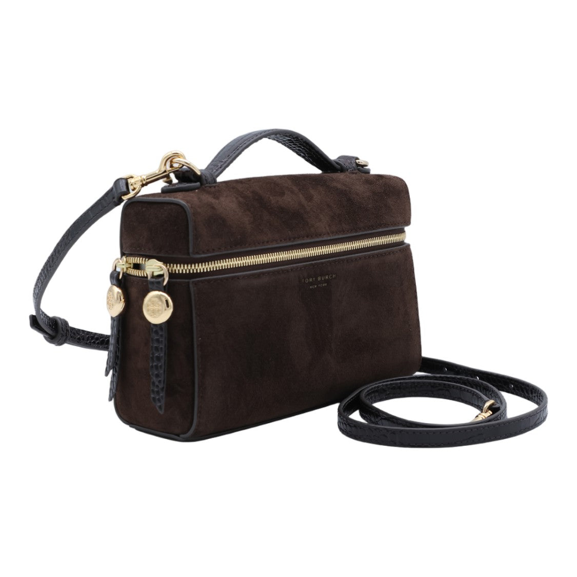 Tory Burch Brown Suede Compact Rectangular Shoulder Bag