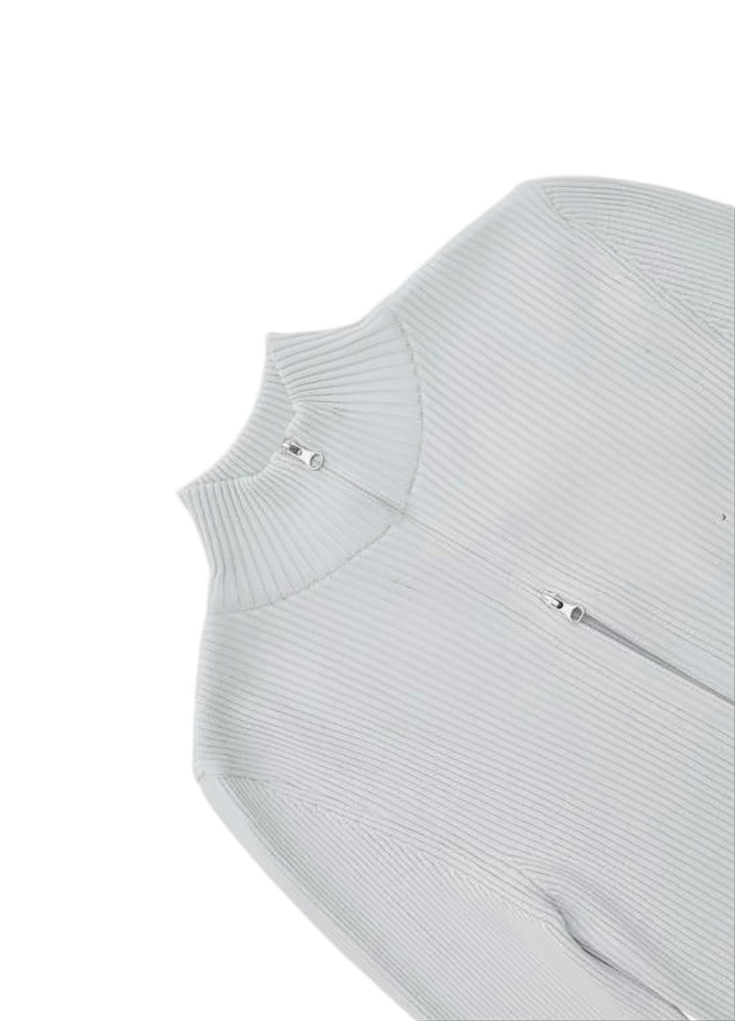 Amomento Ribbed Knit Cardigan With High Neckline