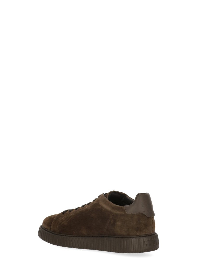 Hogan Brown Smooth Leather Accents Suede Sneakers