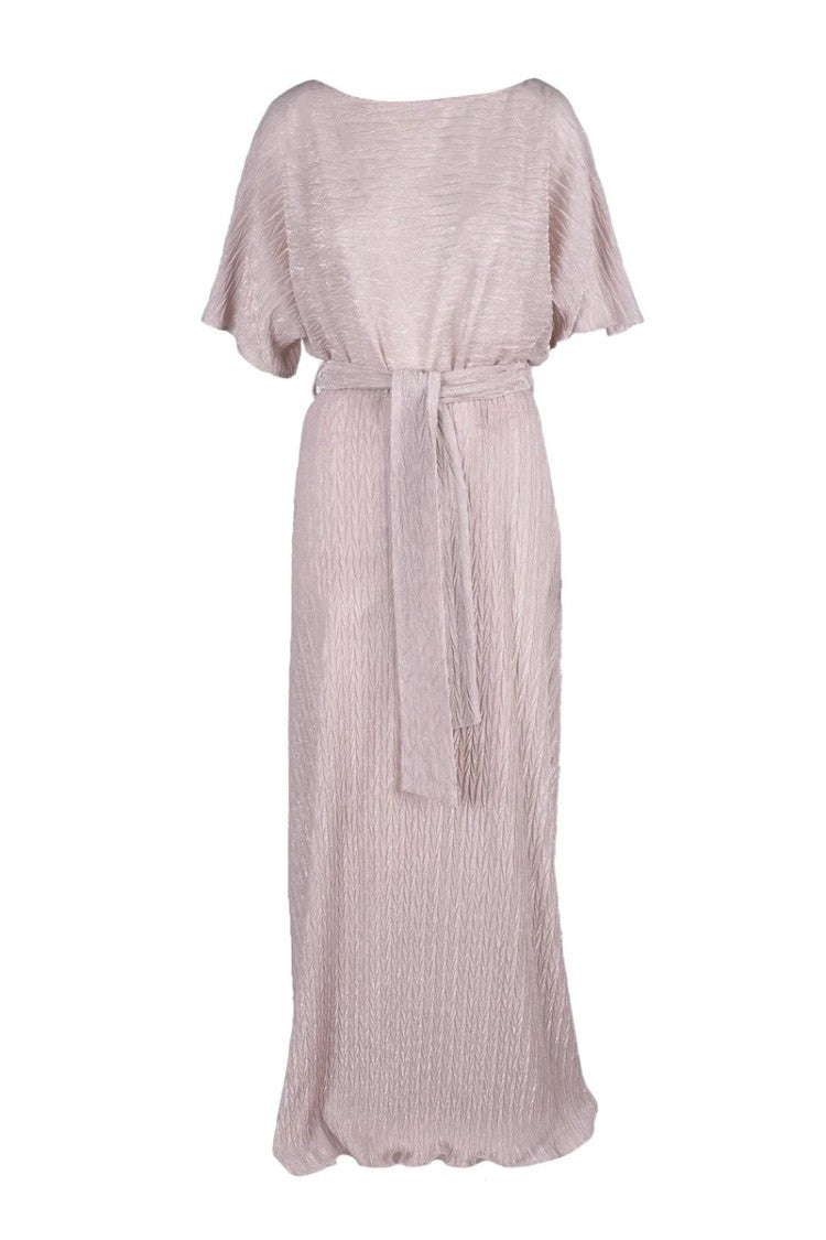 Access Fashion Pink Metallic Flutter Sleeve Midi Dress