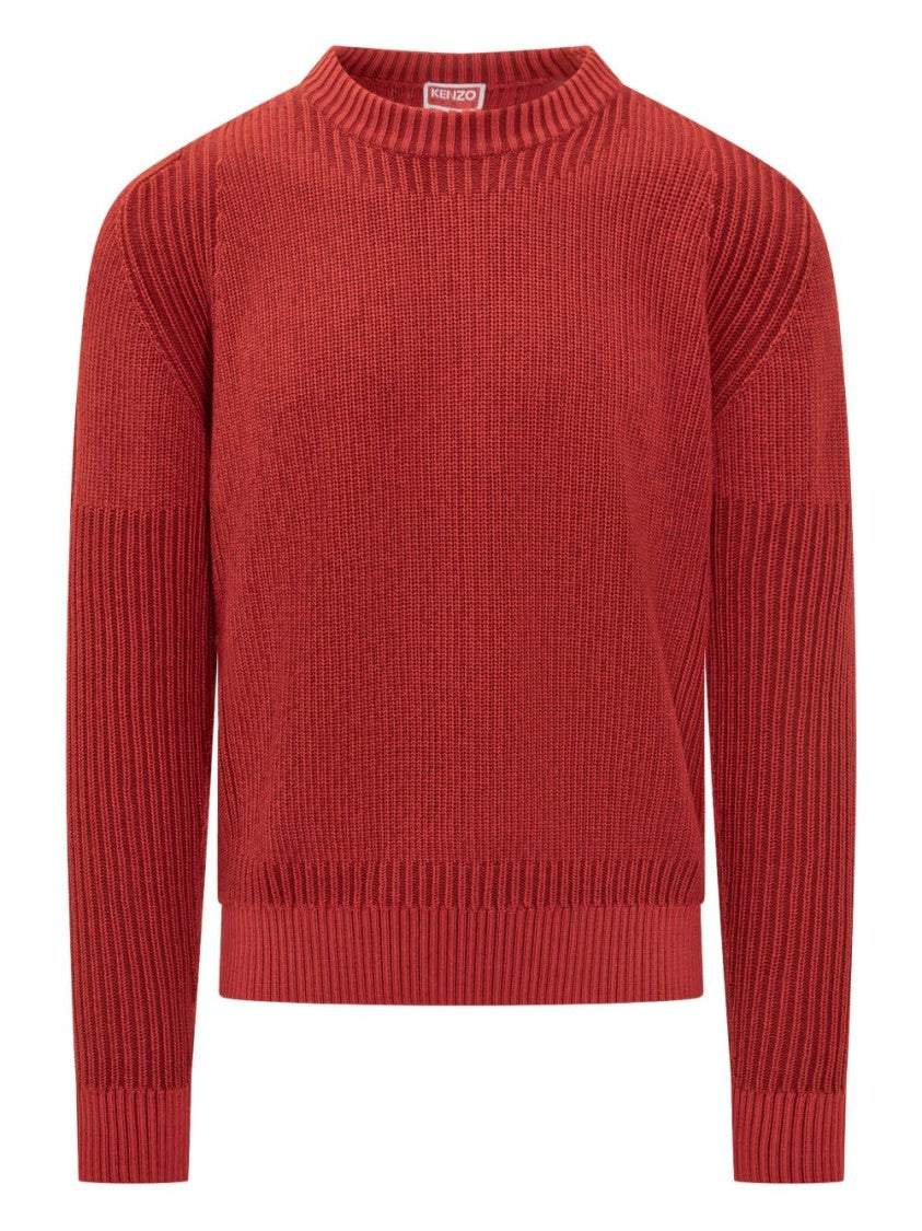 Kenzo Medium Red Patch Detail Ribbed Sweater