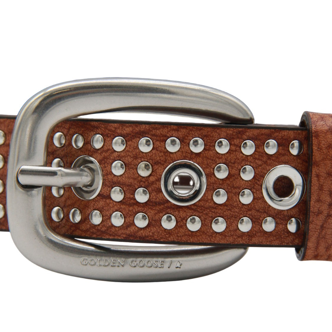 Golden Goose Brown Leather Belt With Silver Stud Embellishments