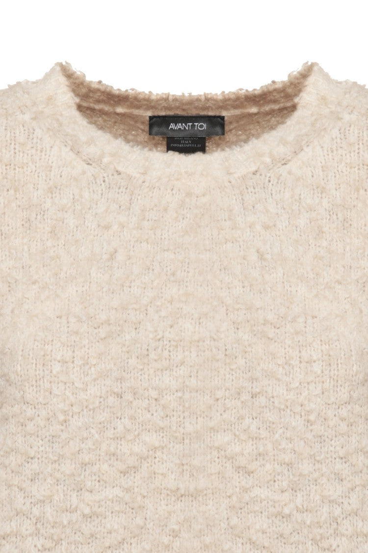 Avant Toi Textured Cropped Cotton Sweater With Fluffy Knit Finish
