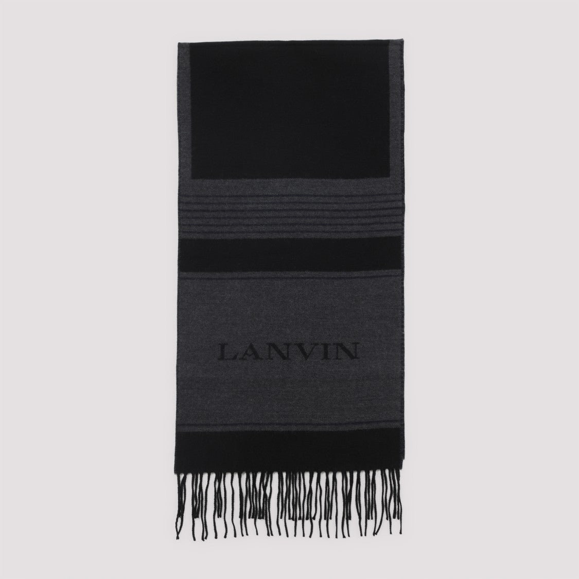 Lanvin Squared Logo 35X180 Black Wool Scarf